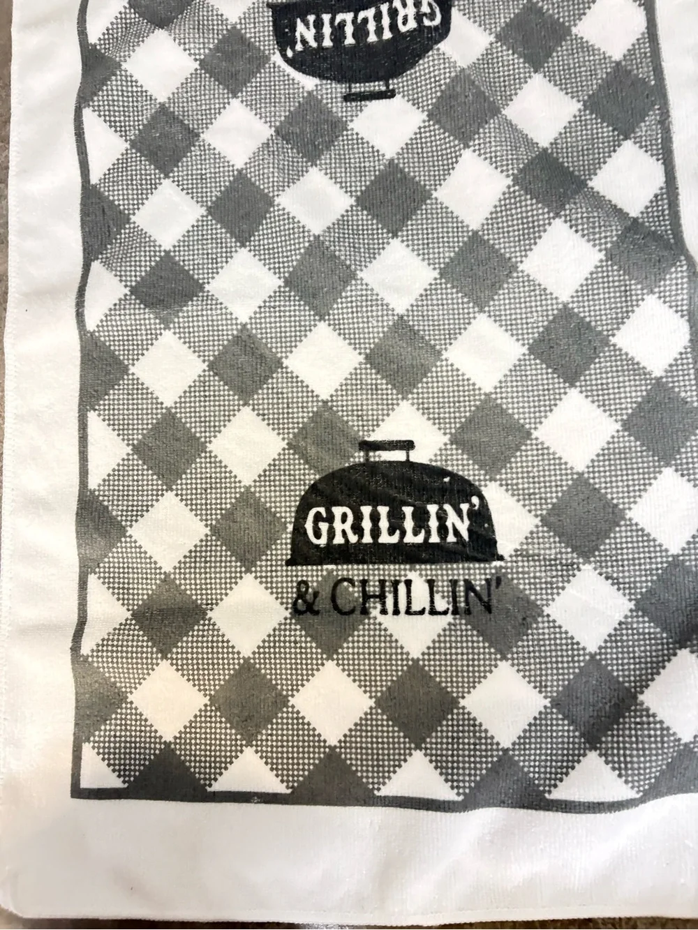 Grillin' & Chillin' Gray/White Buffalo Plaid Tea Towel 100% Polyester